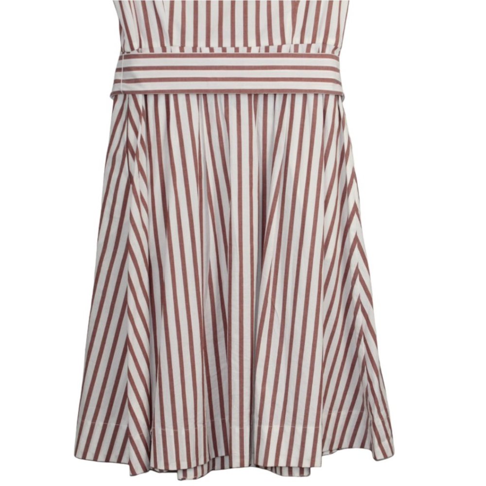 Boden 8R Brick Red White Striped Dress Button Down Belted Waist Tie Short Sleeve - Picture 7 of 12